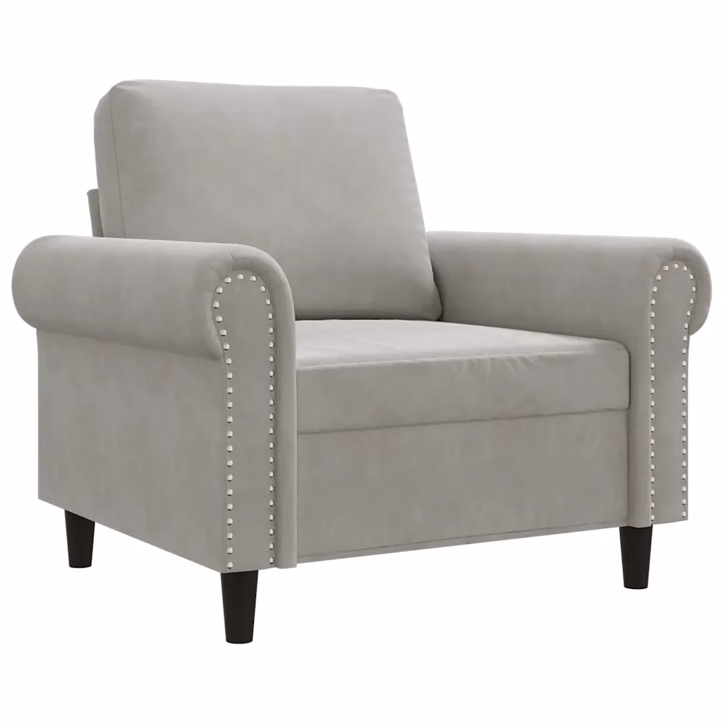 Poltrona-Divano Moderna in Velluto Grigio con Braccioli e Struttura in Metallo 960457 – 2