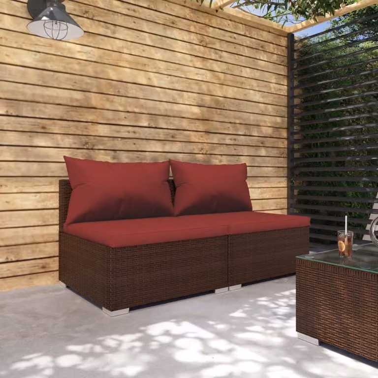 The Living Store Set salotto da giardino 2 pezzi con cuscini in poly rattan marrone