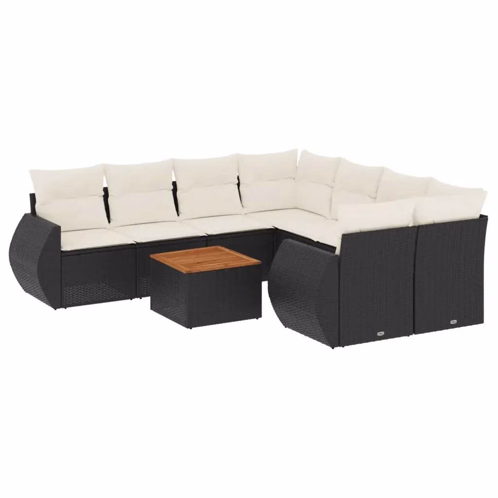 Set di divani da giardino vidaXL a forma di L composto da 9 pezzi in polyrattan nero con cuscini inclusi – 2