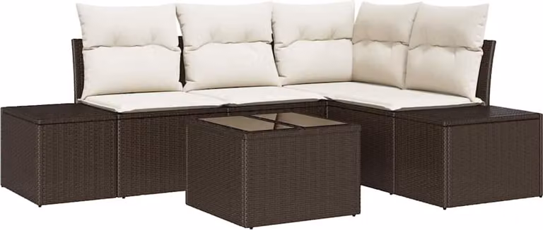 Set Divano da Giardino 5 pcs Marrone polyrattan