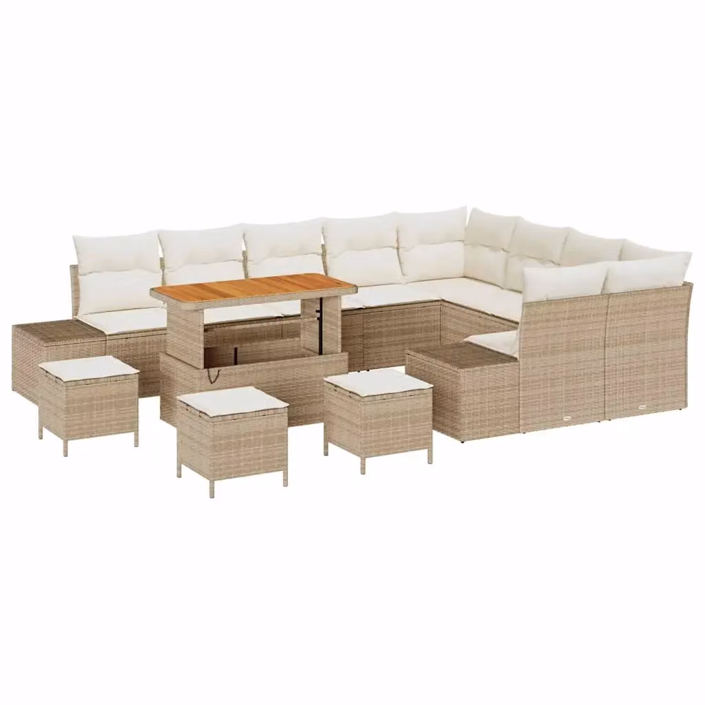 Set Divano da Giardino Moderno vidaXL in Polyrattan Beige con Cuscini e Tavolino da Esterno – 2