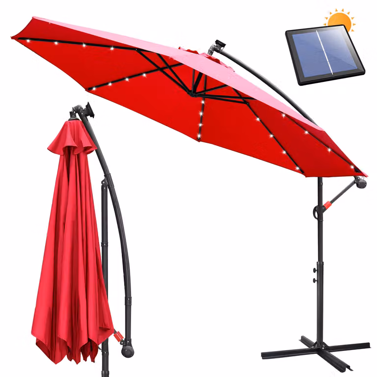 Clanmacy ombrellone con illuminazione a LED Ø300cm ombrellone a semaforo 360° girevole ombrellone da giardino padiglione rosso