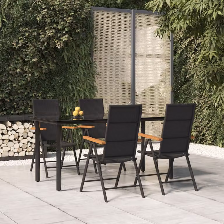 The Living Store Set da pranzo da giardino 5 pezzi in poly rattan nero e marrone