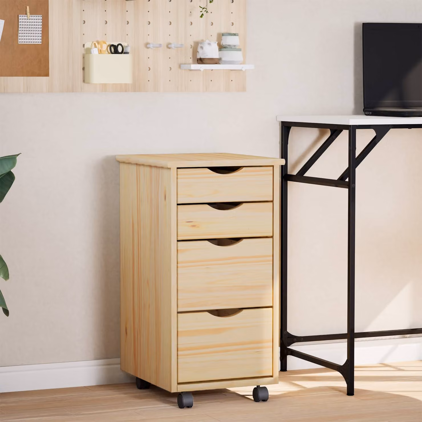 vidaXL Mobiletto con Scrivania MOSS in Legno di Pino con Ruote L/P/H: 34 x 39 x 65,5 cm