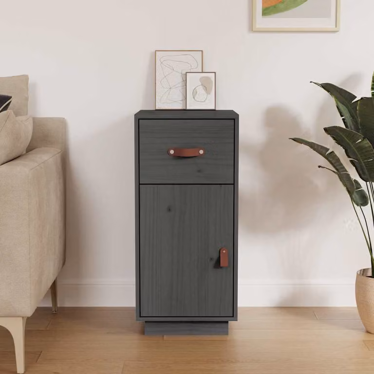 Credenza vidaXL in legno massello di pino grigia con montaggio a parete L/P/H: 34 x 40 x 75 cm