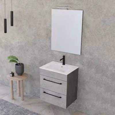 Mobile bagno sospeso Smart INBAGNO grigio con lavabo e specchio con illuminazione LED L/P/H: 55 x 43 x 62 cm