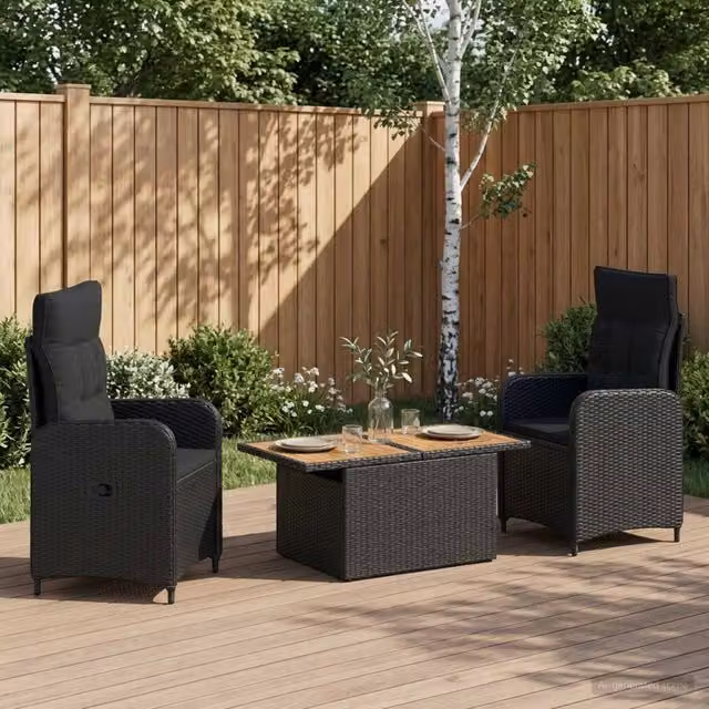 Set da pranzo per esterni 3 pezzi vidaXL in rattan nero con design moderno – 1