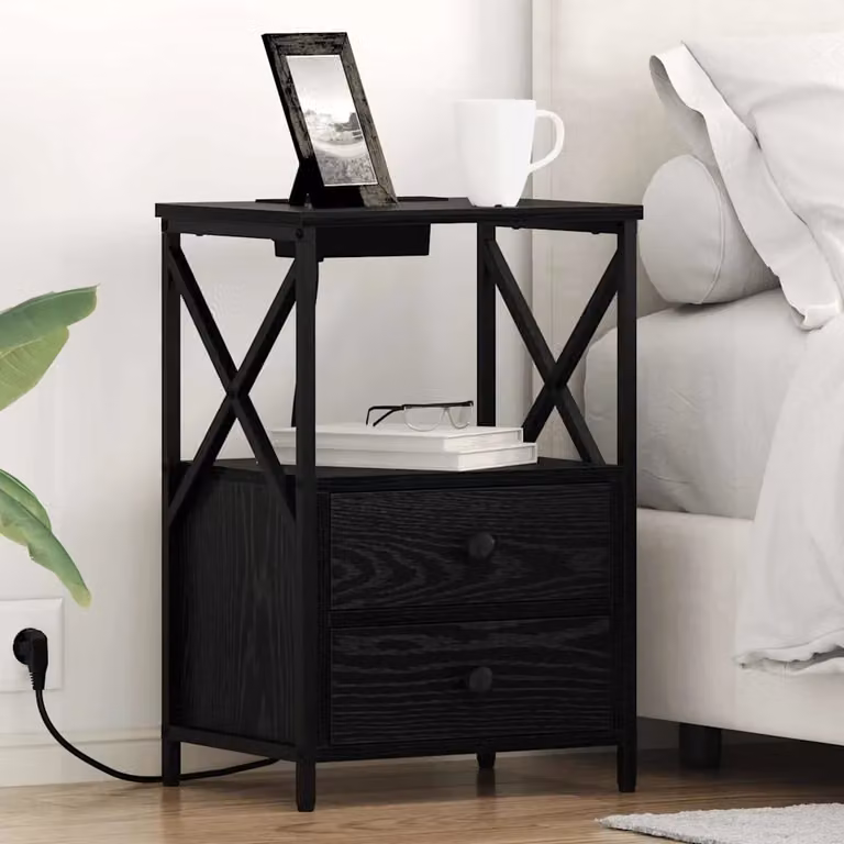 Set di 2 Armadi da Notte vidaXL in Rovere Nero, L 40 cm x P 31 cm x H 60 cm