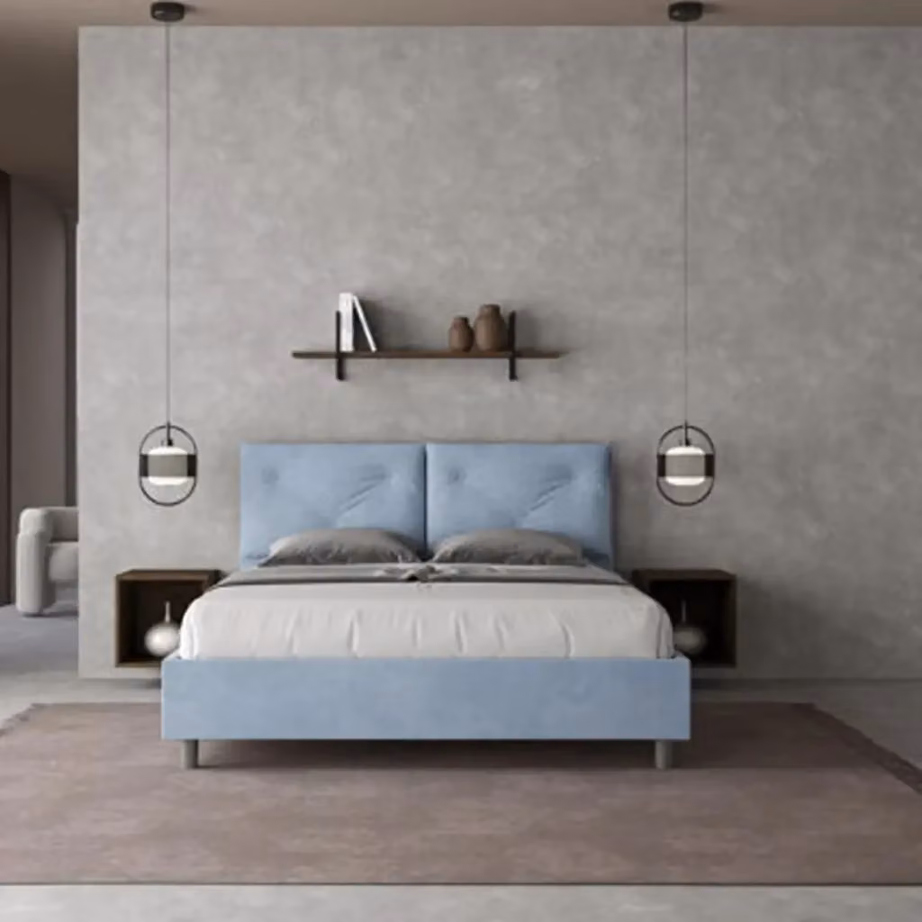 Letto matrimoniale contenitore imbottito Ityhome Appia in microfibra azzurro L/P: 160 x 200 cm – 2