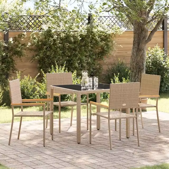 Set da Pranzo per Giardino 5 pz Beige polyrattan 3365389