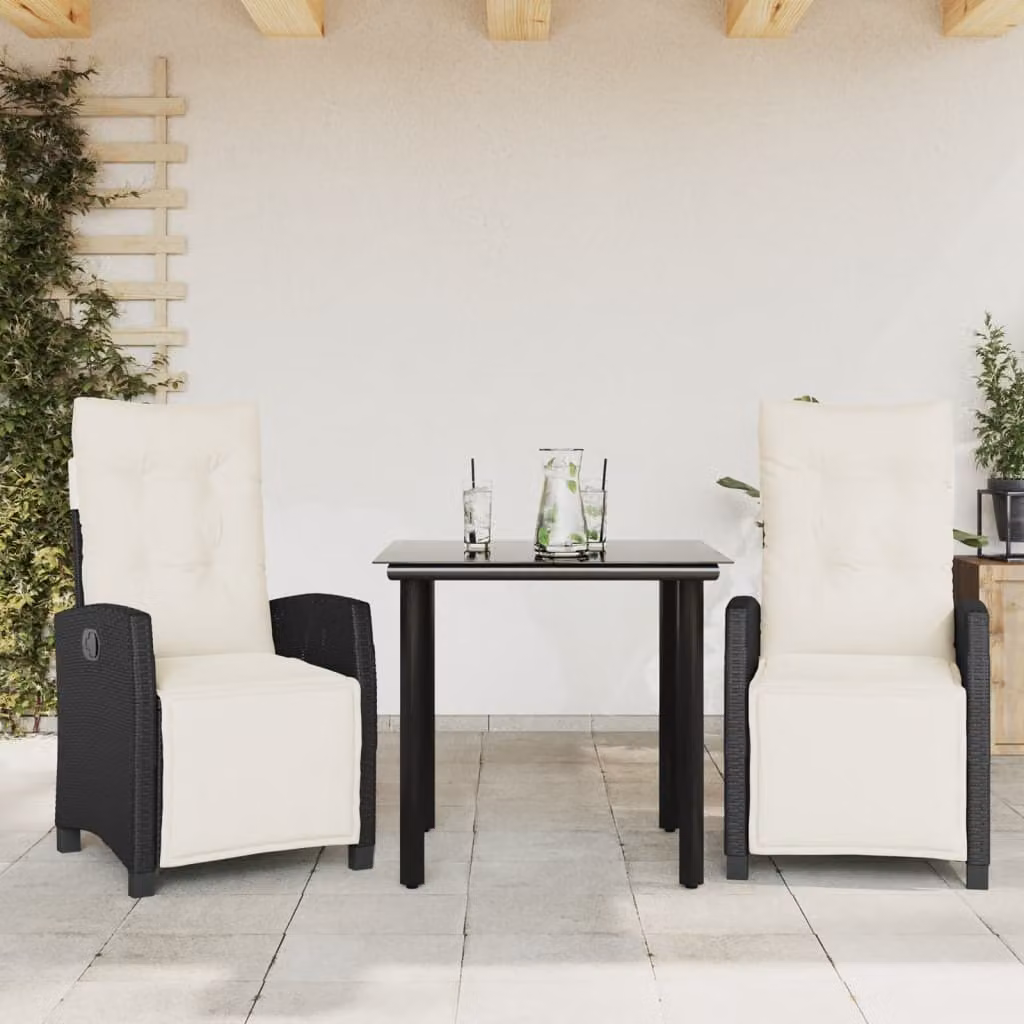 Maison Exclusive - Set da Pranzo da Giardino 3 pz con Cuscini Nero in Polyrattan