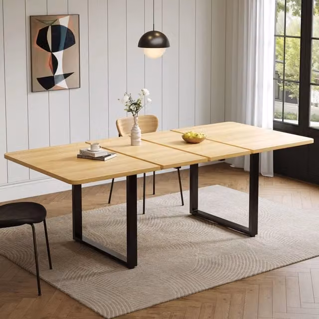 Tavolo da pranzo, allungabile 140/180/220 x 90 cm, per 6-10 persone, gambe in metallo, colore rovere
