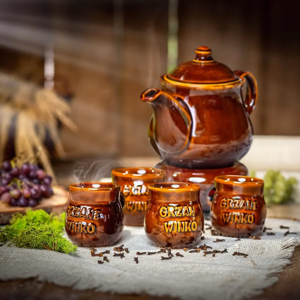 Set di 4 tazze da vin brulé KADAX in ceramica marrone con bollitore e riscaldatore, capacità 250 ml ciascuna – 2