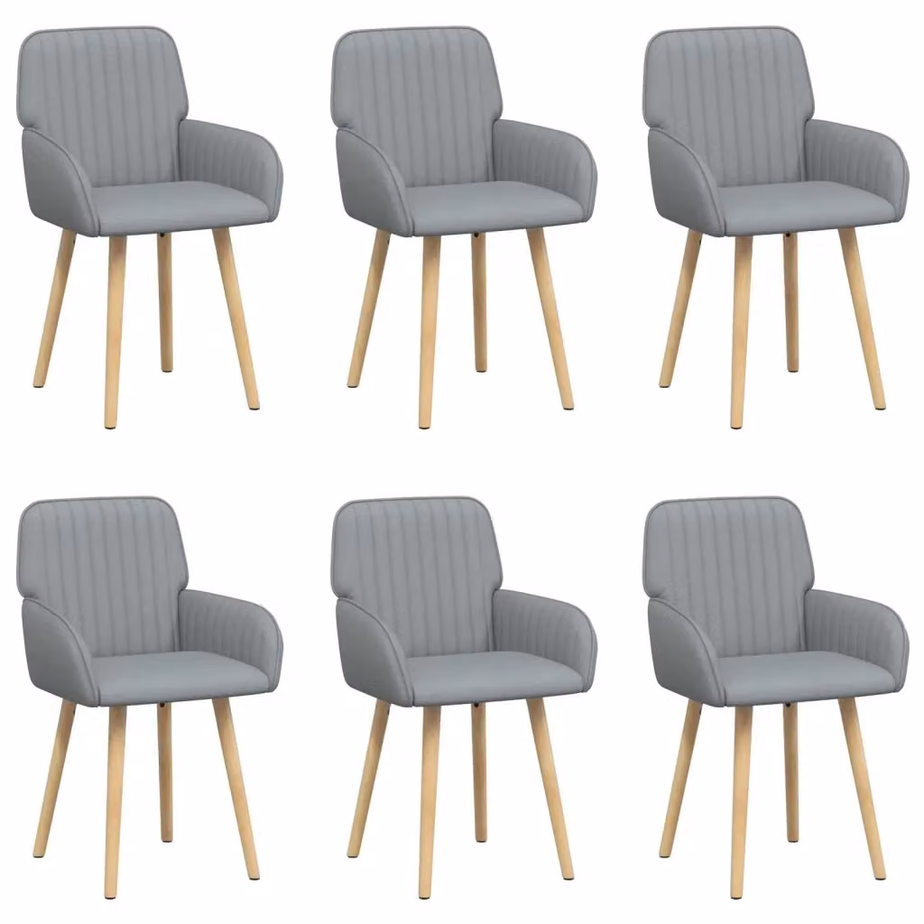 Set di 6 sedie da pranzo moderne vidaXL in tessuto grigio con gambe in legno di gomma, L: 56,5 cm, P: 50 cm, H: 87,5 cm – 2