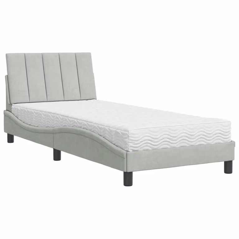 Letto con Materasso Hanko Grigio Chiaro 80x200 cm in Velluto