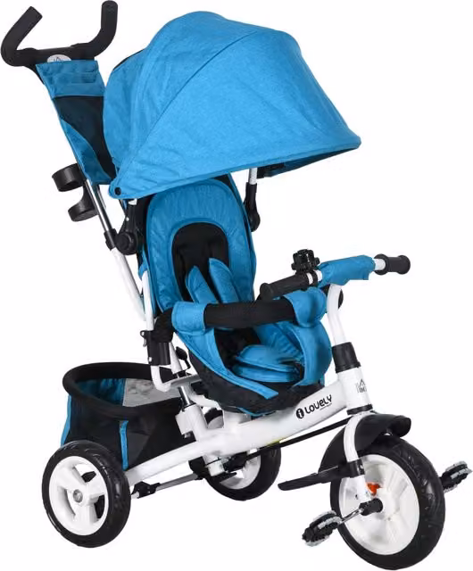 Triciclo per bambini zephmum Blu Metallico con capottina, maniglia di spinta e portabicchieri
