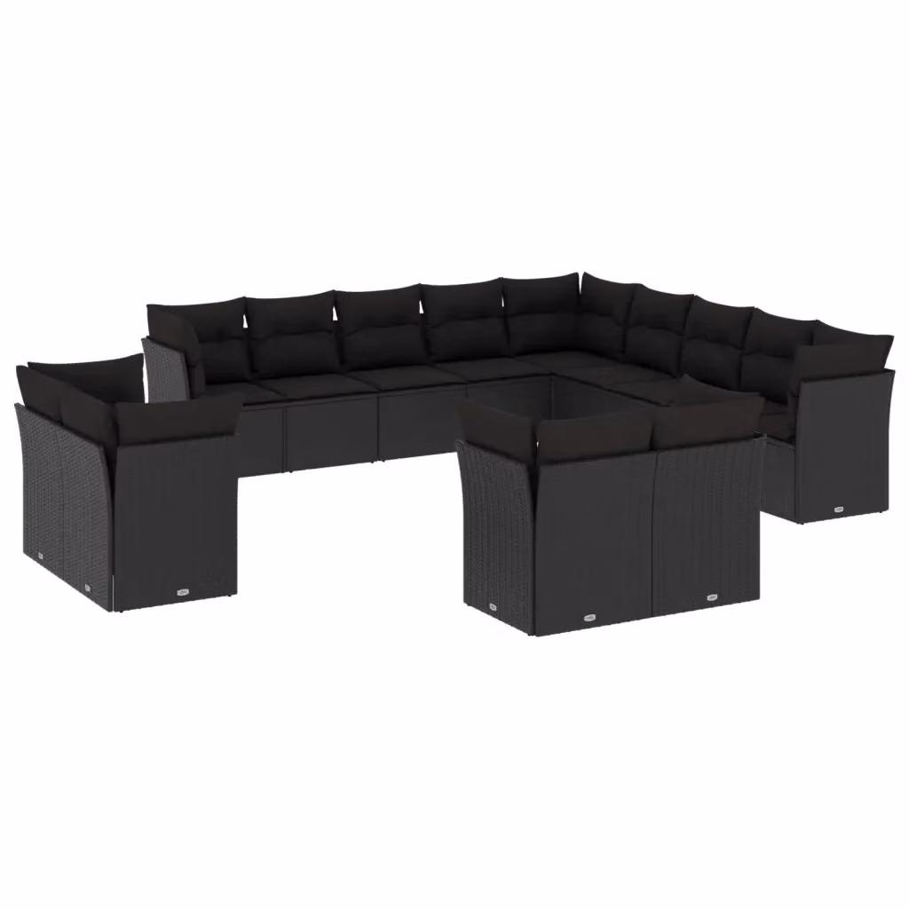 Set di Divani da Giardino Moderno VIDAXL in Polyrattan Nero con 13 Pezzi e Cuscini – 2
