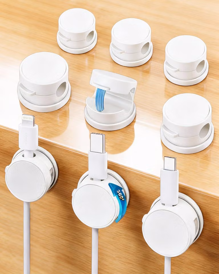 9 Clip per cavi, adesive, magnetiche, rotanti a 360°, colore bianco