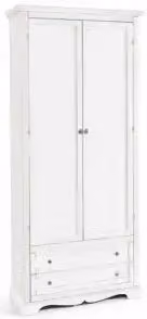 Armadio porta scope e prodotti per la pulizia KIVIO in legno di pino bianco stile shabby chic con ante a battente e 2 cassetti L/P/H: 40 x 87 x 192 cm – 1