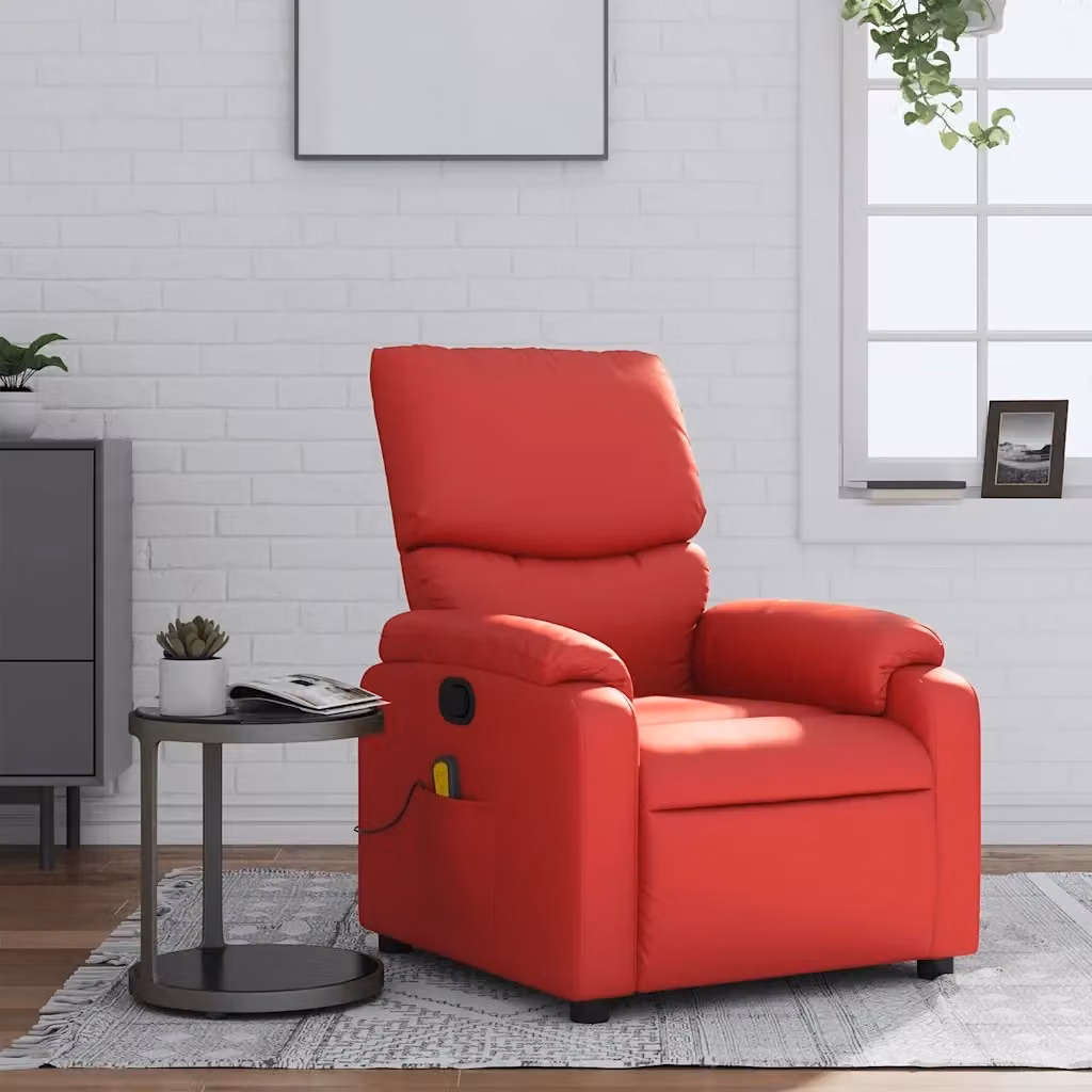 Poltrona Relax Reclinabile Moderna in Similpelle Rossa con Braccioli – 2