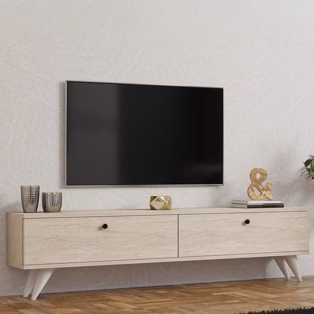 DMORA Mobile Porta TV Atestino con 2 Vani, Colore Beige Marmo, L 160 x P 25 x H 40 cm