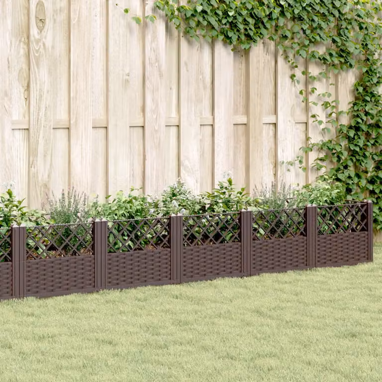 Fioriera da giardino con picchetti vidaXL marrone in plastica L: 363,5 cm, P: 43,5 cm, H: 43,5 cm