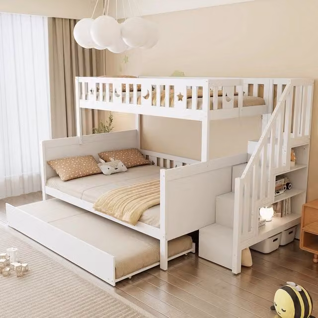 Letto a castello con giroletto e rete a doghe ¨C Minimal ¨C bianco pino massello 90x200cm / 140x200cm