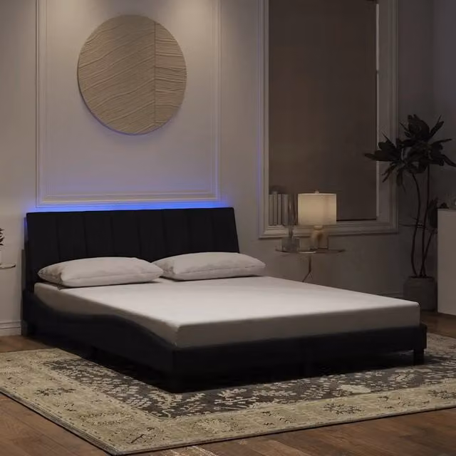 Giroletto con LED senza Materasso-Struttura Letto Hanko Nero 160x200 cm in Velluto