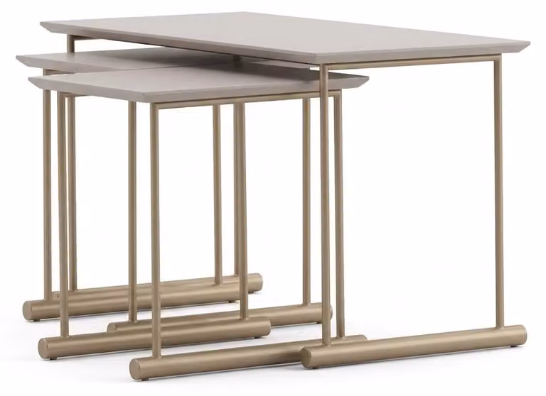 Set di tavolini da caffè beige, in MDF e acciaio inossidabile, design moderno, impilabili, tinta unita