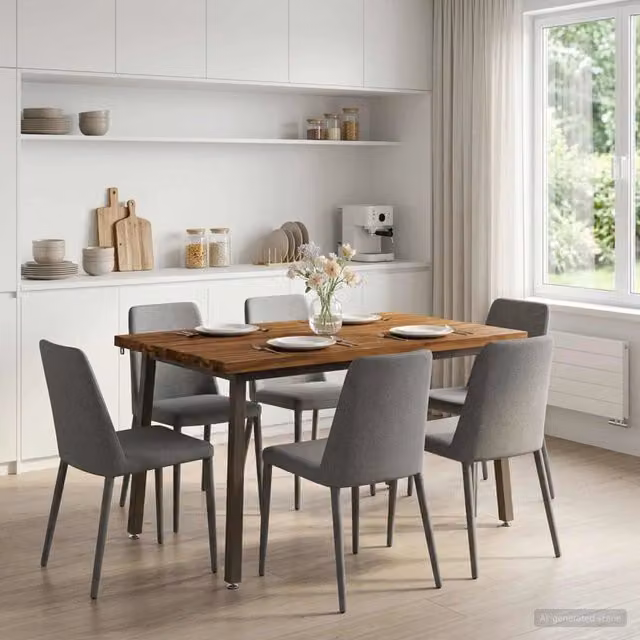 Tavolo da pranzo rettangolare moderno vidaXL in legno di acacia massello e metallo, colore marrone, L: 120 cm, P: 70 cm, H: 75 cm – 1