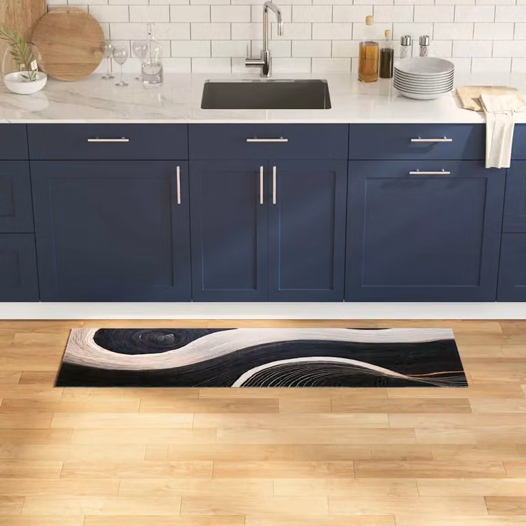 Tappeto da cucina vidaXL moderno in viscosa nero, lavabile e antiscivolo, L 150 x P 45 cm