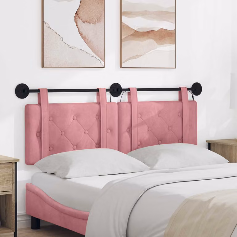 vidaXL Testiera per letto sospesa in velluto rosa con luce LED integrata L: 130 cm, H: 55 cm, P: 5 cm