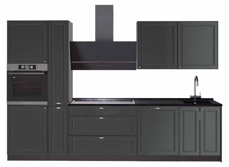 Cucina componibile Vicco Fame-Line Verde-oro rustico/Antracite 310 cm, PL Antracite, Model 64264