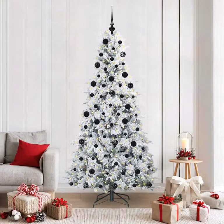 Albero di Natale Artificiale Moderno vidaXL Bianco con Luci LED Warm White in PVC e Plastica