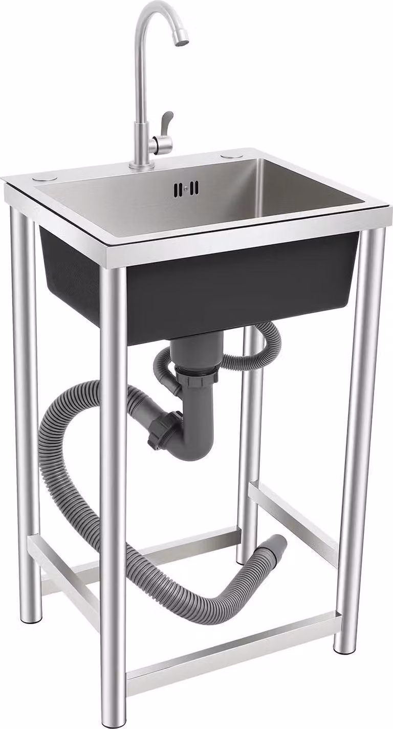 Lavello da cucina a libera installazione - Vasca singola - Acciaio inossidabile 304 - Con rubinetteria - Rettangolare 45×40×22 cm - Portata 50 kg - Argento
