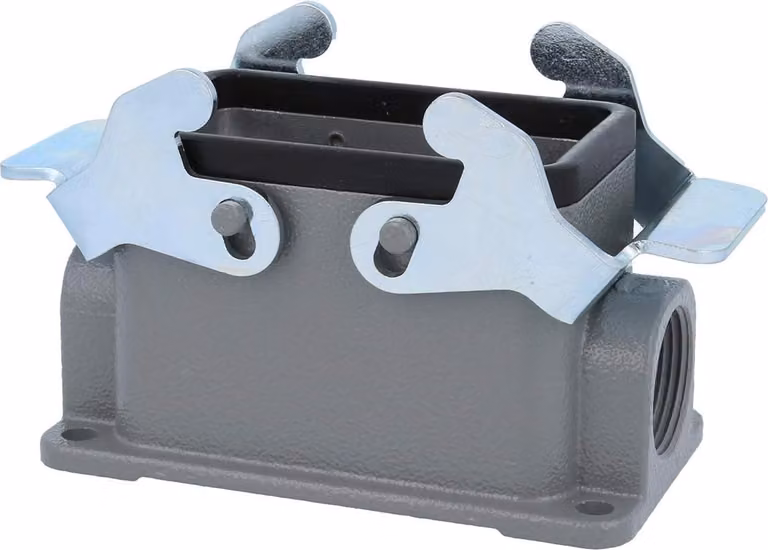 HARTING Han 10B Base bassa, 2xPG16 uscita cavi laterale, con 2 staffe trasversali Vite PG16 Area di serraggio