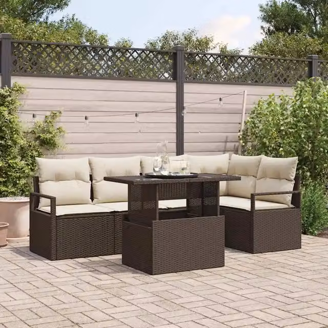Set Divano da Giardino 6 pz Marrone Poly Rattan 3357561