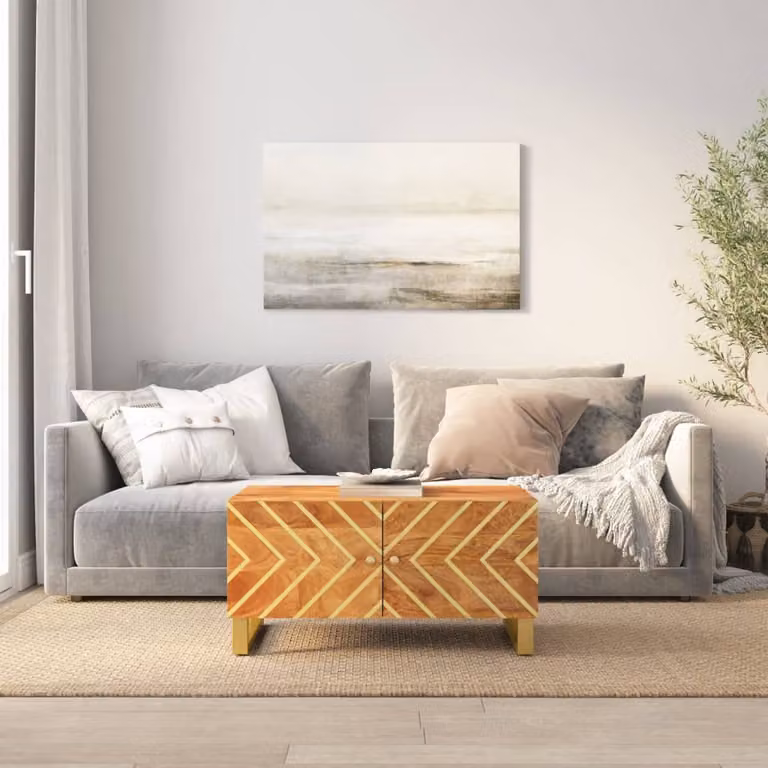 vidaXL Tavolino da Salotto Moderno in Legno di Mango e Metallo, Marrone e Nero, L 80 x P 50 x H 40 cm