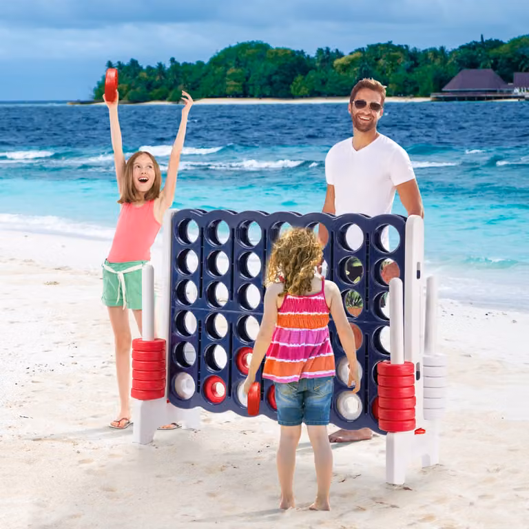 Gioco Forza 4 Gigante Costway per bambini e adulti con 42 pedine e barra, Blu e Grigio, L: 104 cm