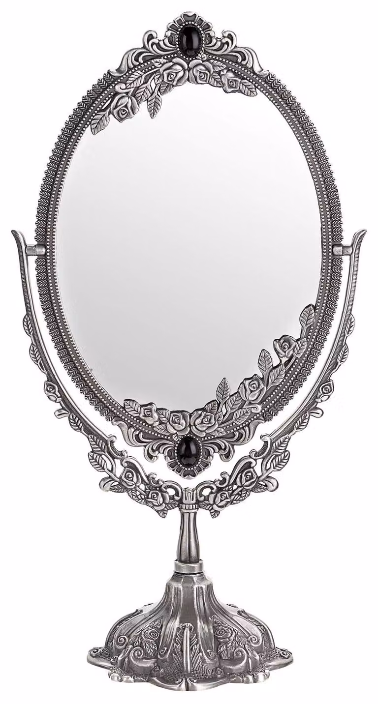 Specchio da trucco SUMTree, ovale, a doppio lato, grande, color argento