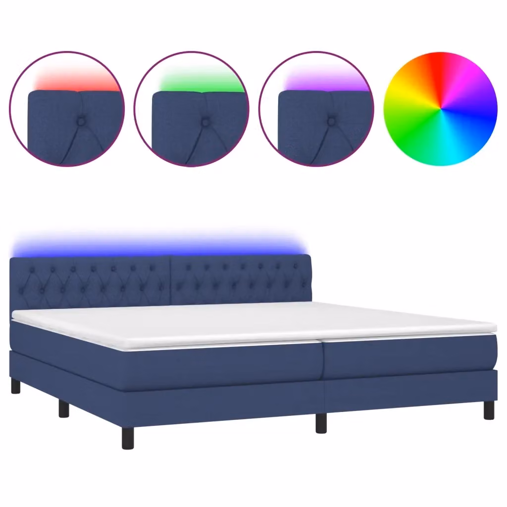 Letto Ibrido vidaXL con Materasso e Illuminazione LED Blu e Porte USB in Tessuto Bianco e Blu L/P: 200 x 200 cm – 2