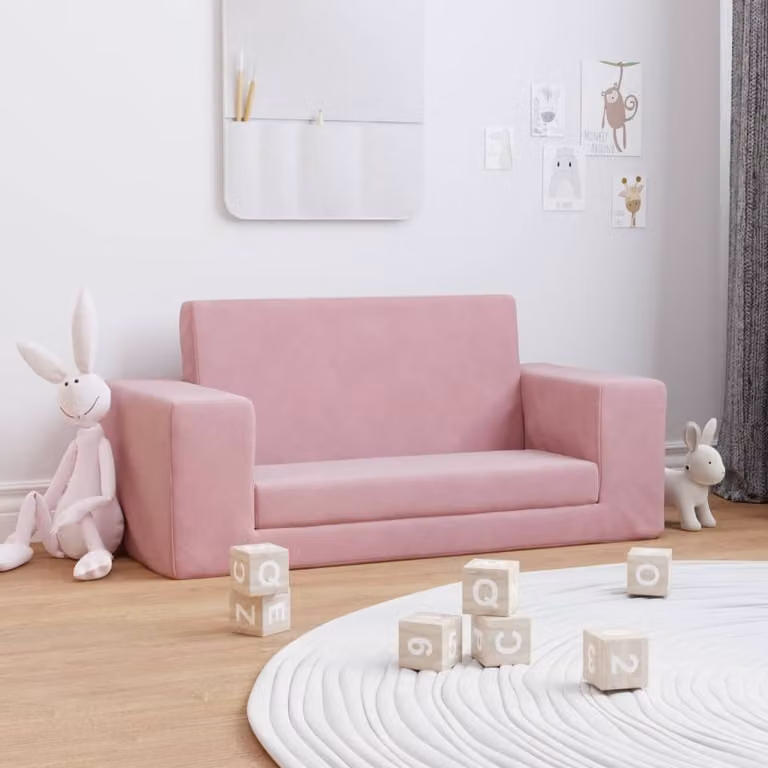 vidaXL Divano Letto per Bambini a 2 Posti Rosa in Morbido Peluche L: 84 cm, P: 38 cm, H: 25 cm