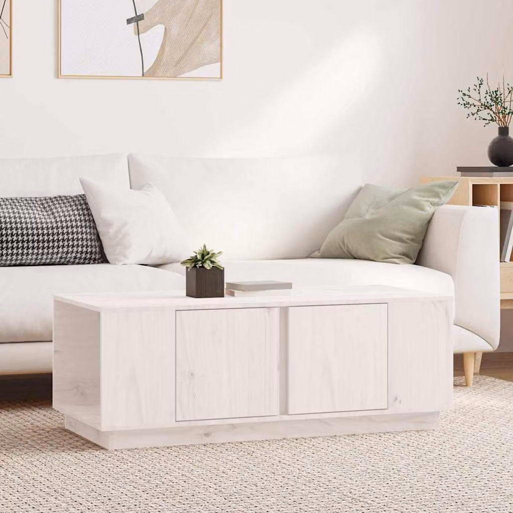 vidaXL Tavolino da Salotto Rustico in Legno di Pino Bianco L: 110 cm, P: 50 cm, H: 40 cm