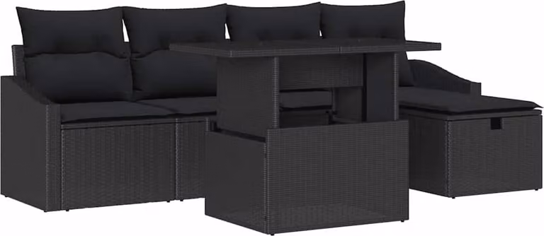 Set Divano da Giardino con cuscino 6 pcs Nero polyrattan