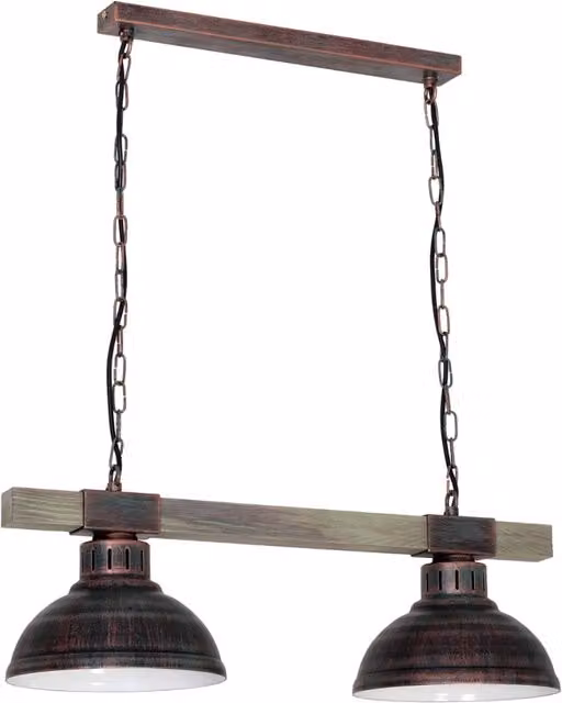 Lampada a sospensione industriale Luminex Hakon in metallo e legno marrone con 2 lampadine E27 dimmerabili