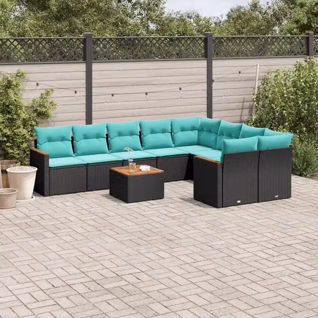 Set Divani da Giardino 10 pz con Cuscini Nero in Polyrattan 3226309