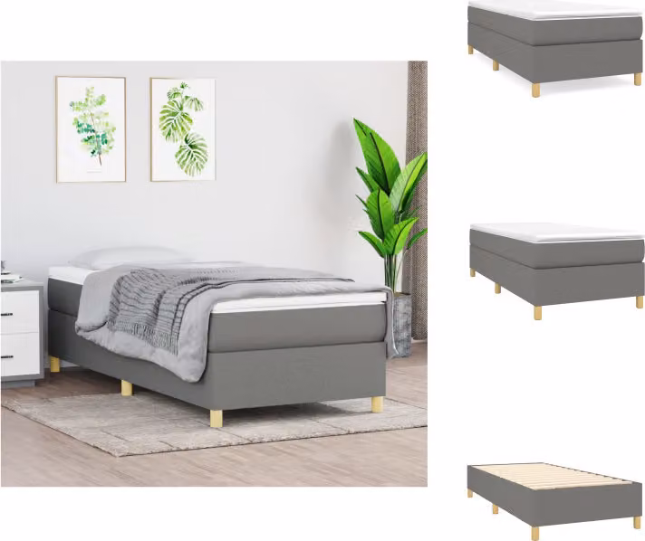 vidaXL Letto a molle con materasso grigio scuro 90x200 cm in tessuto - Letti & strutture letto