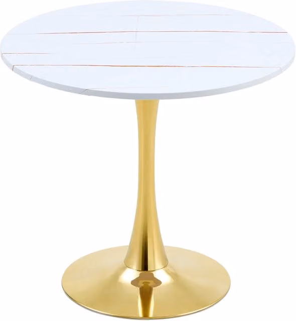 Tavolo da Pranzo rotondo con base in metallo - per cucina e soggiorno - in MDF e metallo - bianco