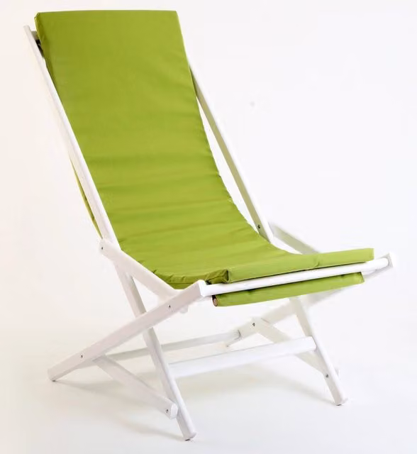 Sedia Sdraio Pieghevole Dondolina in Legno di Faggio Laccato Bianco con Tessuto Verde Acido GIORDANOSHOP