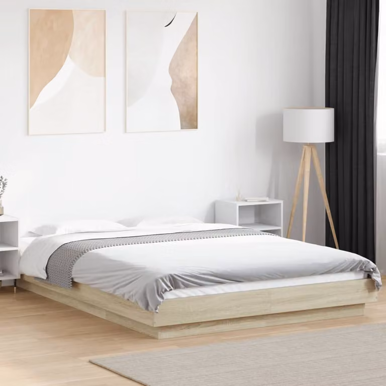 Giroletto vidaXL in legno Rovere con luci LED sottobasso e porta USB, L/P: 120 x 200 cm, Marrone